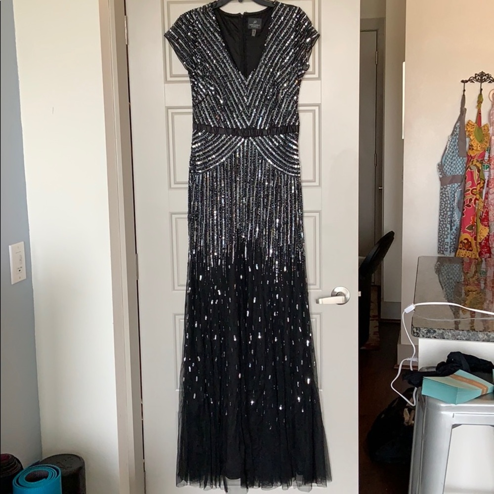Adrianna Papell formal black beaded gown
